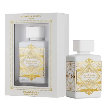 Badee Al Oud Honor and Glory Eau de Parfum 100 ml, luxuriöser orientalischer Unisex-Duft." "Honor and Glory Parfum, intensiver Duft mit würzigen und holzigen Noten." "Luxuriöser Flakon von Badee Al Oud Honor and Glory, ideal für Männer und Frauen."