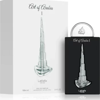 Lattafa Pride Art of Arabia I Eau de Parfum 100 ml, luxuriöser orientalischer Duft für Männer und Frauen." "Art of Arabia I Parfum von Lattafa Pride, mit floralen und würzigen Noten." "Eleganter Flakon von Art of Arabia I, ideal für besondere Anlässe."