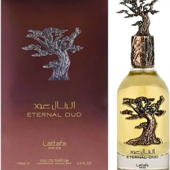 „Lattafa Pride Eternal Oud Eau de Parfum, 100 ml Flakon mit luxuriösem Design und goldenen Akzenten, geeignet für Männer und Frauen. Der Duft kombiniert süß-orientalische Noten von Grapefruit und Pflaume, gefolgt von einem Herzen aus Orchidee und Heliotrop. Die Basisnoten aus Oud, Amber, Vanille und Tonkabohne sorgen für einen sinnlichen und langanhaltenden Duft. Perfekt für besondere Anlässe und den täglichen Gebrauch.“