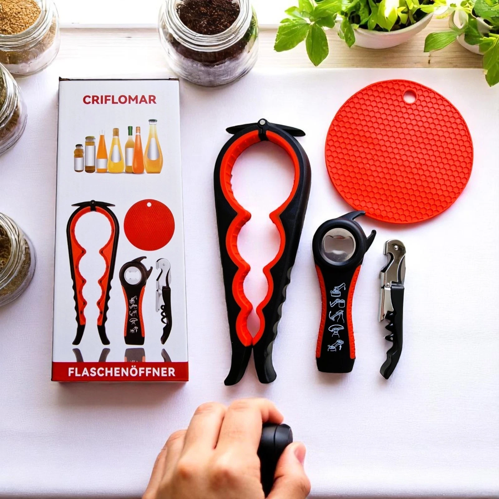 Glasöffner & Flaschenöffner 4-in-1 Set – Ergonomisch & Rutschfest, für Gläser, Dosen & Flaschen – Bild 6