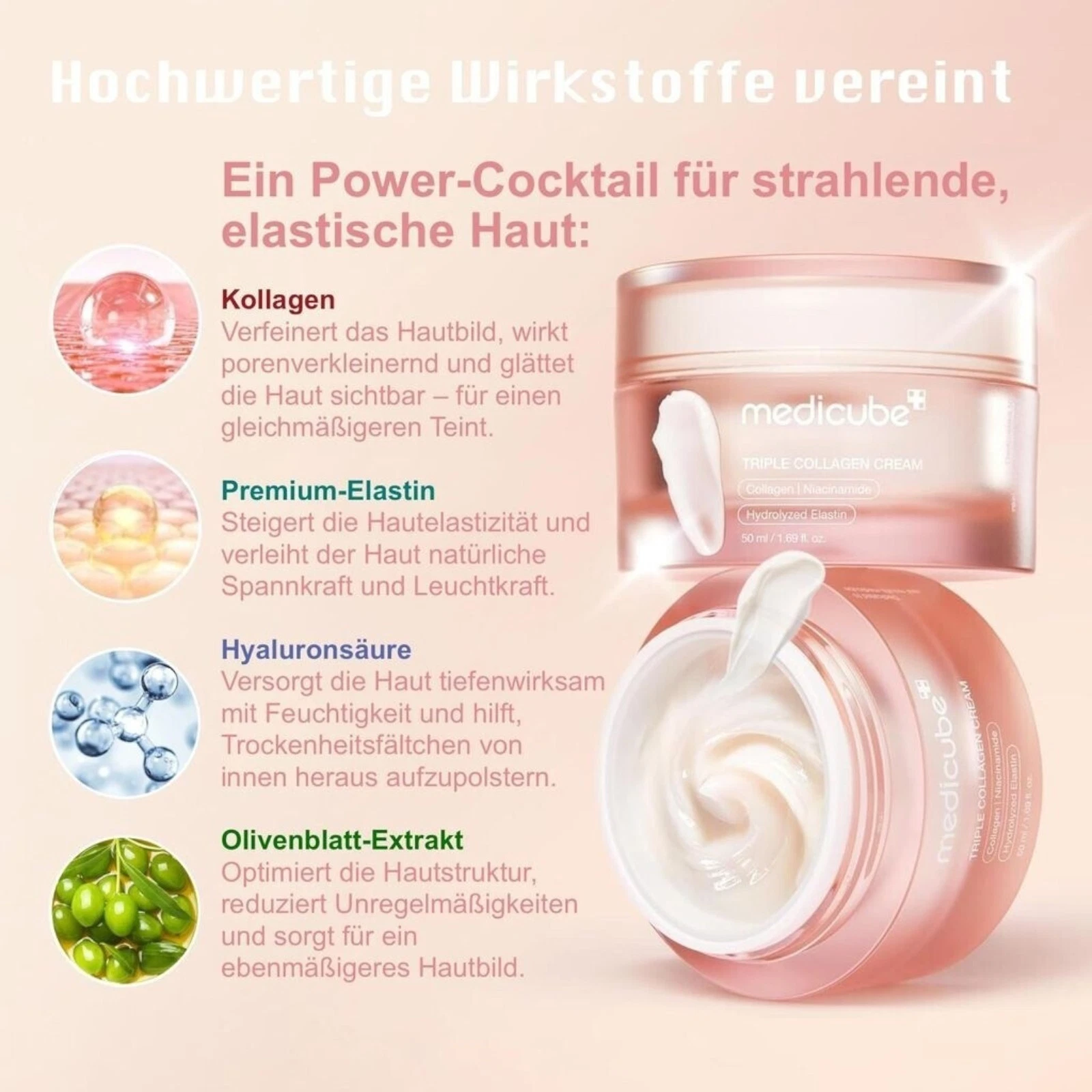 Medicube Triple Collagen Cream 4.0 – 50 ml – Anti-Falten-Gesichtscreme mit 3-fach Kollagen und Hyaluronsäure