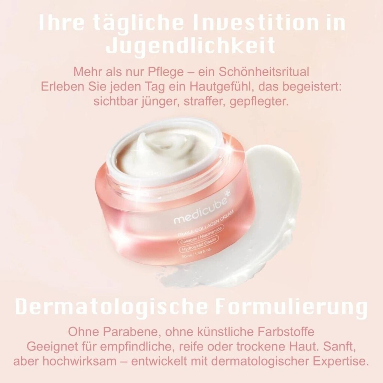 Medicube Triple Collagen Cream 4.0 – 50 ml – Anti-Falten-Gesichtscreme mit 3-fach Kollagen und Hyaluronsäure