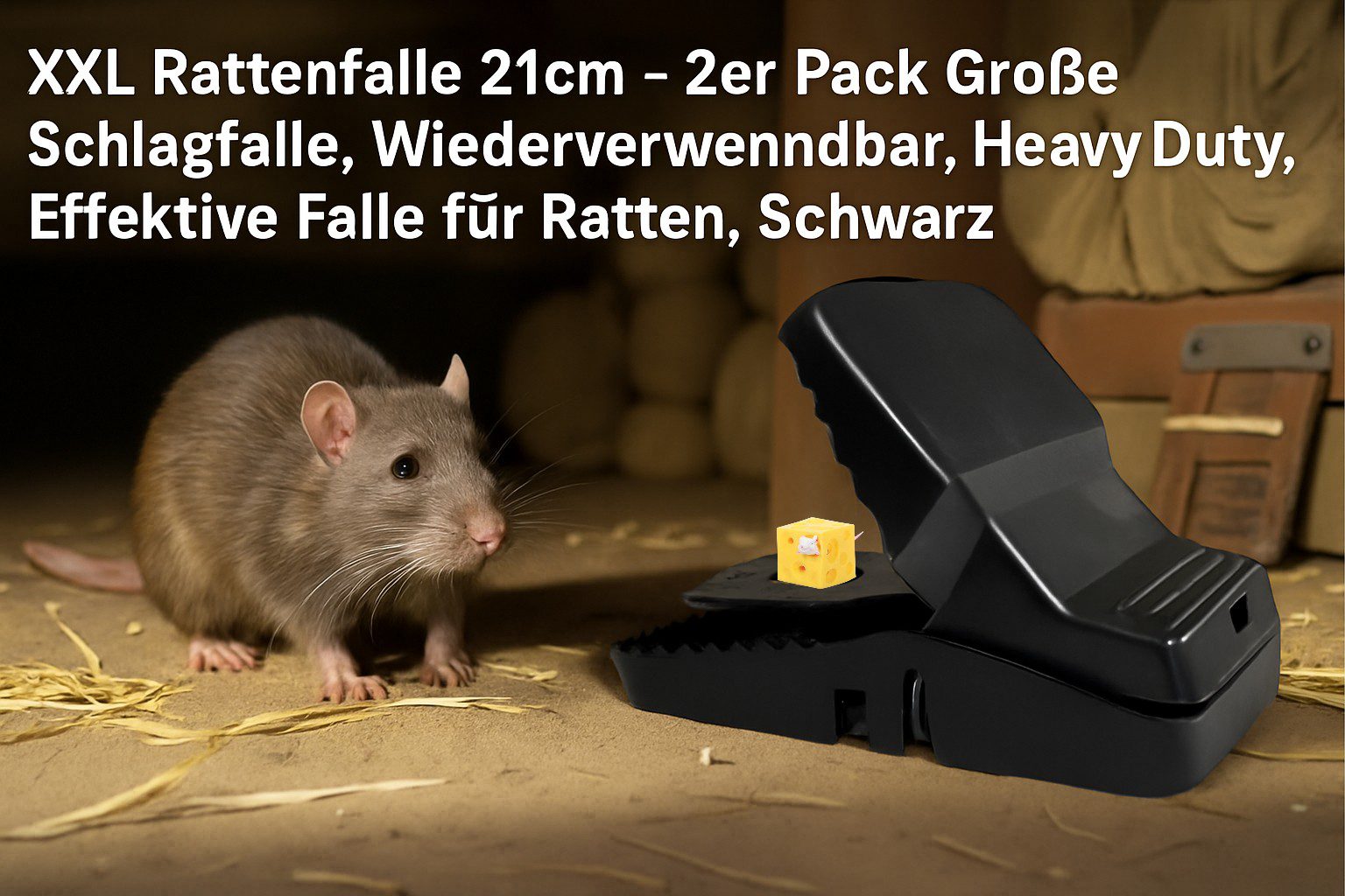 XXL Rattenfalle 21 cm – 2er Set Extra Große Schlagfallen gegen Ratten – Bild 6